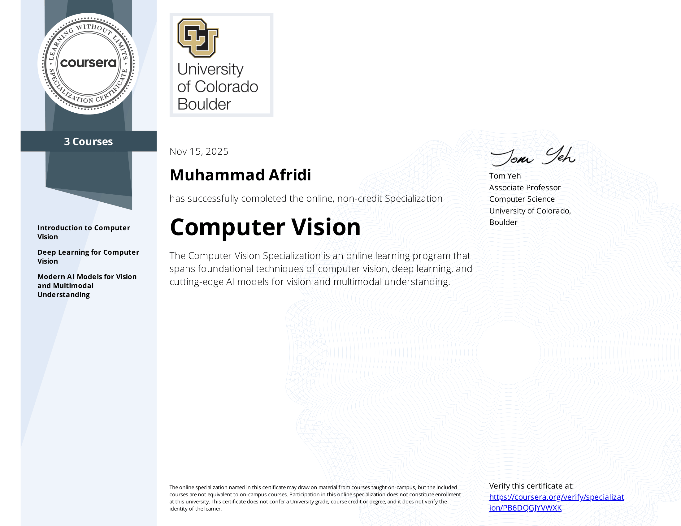 Computer Vision Specialization